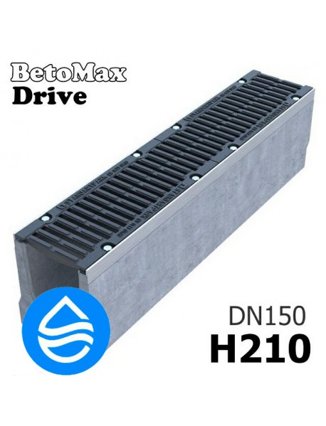 Лоток водоотводный бетонный BetoMax Drive DN150 H210 с решеткой, кл. D