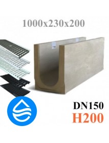 Лоток водоотводный бетонный DN150 ЛВБ Plus 150 №0/3, высота 200