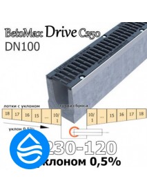 Лоток водоотводный BetoMax Drive DN100 с уклоном 0,5% с решеткой, кл. C,D,E