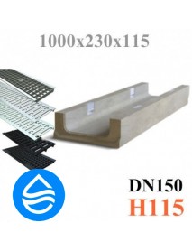 Лоток водоотводный бетонный ЛВБ Plus DN150 №0/3 тип 2, высота 115