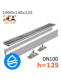 Лоток водоотводный бетонный DN100 H125 с решеткой стальной ячеистой