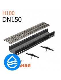 Пластиковый лоток DN150 H100 с решеткой стальной