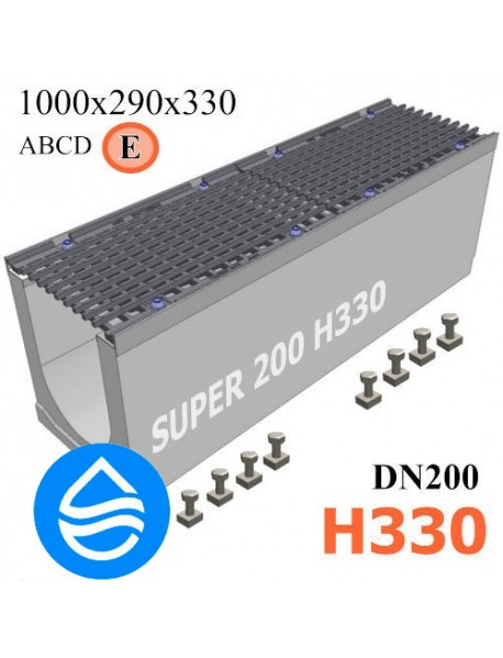 Лоток водоотводный  бетонный SUPER DN200 H330, кл. E