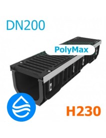 Лоток водоотводный пластиковый PolyMax DN200 H230 с чугунной решеткой, кл. E