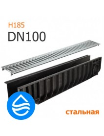 Пластиковый лоток DN100 H185 с решеткой стальной A15
