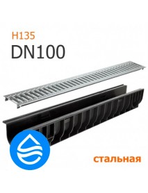 Пластиковый лоток DN100 H135 с решеткой стальной A15