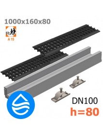 Лоток водоотводный бетонный DN100 H80 с решеткой пластиковой
