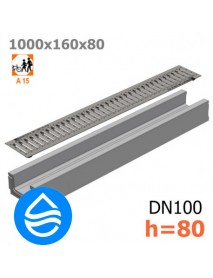 Лоток водоотводный бетонный DN100 H80 с решеткой стальной A15