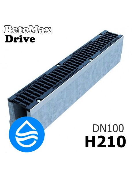 Лоток водоотводный бетонный BetoMax Drive DN100 H210 с решеткой, кл. D