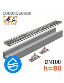 Лоток водоотводный бетонный DN100 H80 с решеткой стальной ячеистой