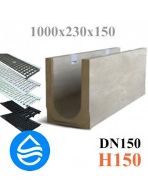 Лоток водоотводный бетонный DN150 ЛВБ Plus 150 №0/1, высота 150