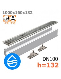 Лоток водоотводный бетонный DN100 H132  с решеткой стальной ячеистой