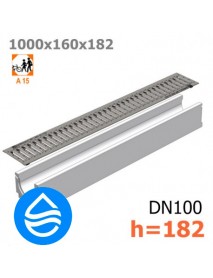 Лоток водоотводный бетонный  DN100 H182 с решеткой стальной A15