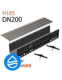 Пластиковый лоток DN200 H185 с решеткой стальной