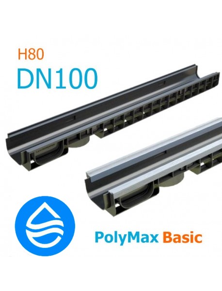 Лоток водоотводный пластиковый PolyMax Basic DN100 H80