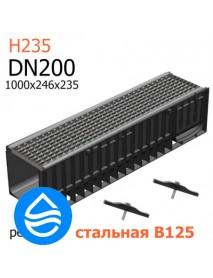 Пластиковый лоток DN200 H235 с решеткой стальной ячеистой