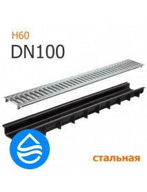 Пластиковый лоток DN100 H60 с решеткой стальной A15