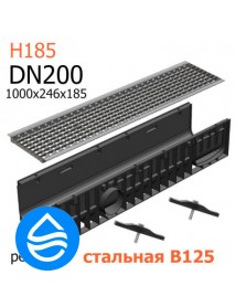 Пластиковый лоток DN200 H185 с решеткой стальной ячеистой